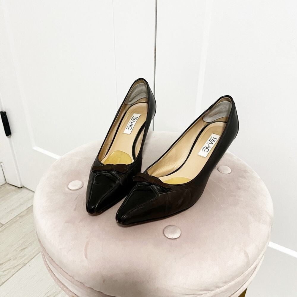 Isaac Chocolate Brown Leather Kitten Heels Size 9.5
